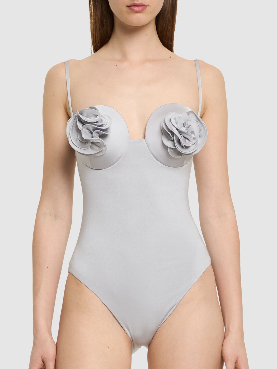 Shop Magda Butrym Lycra 3d Flower One Piece Swimsuit In 浅灰色