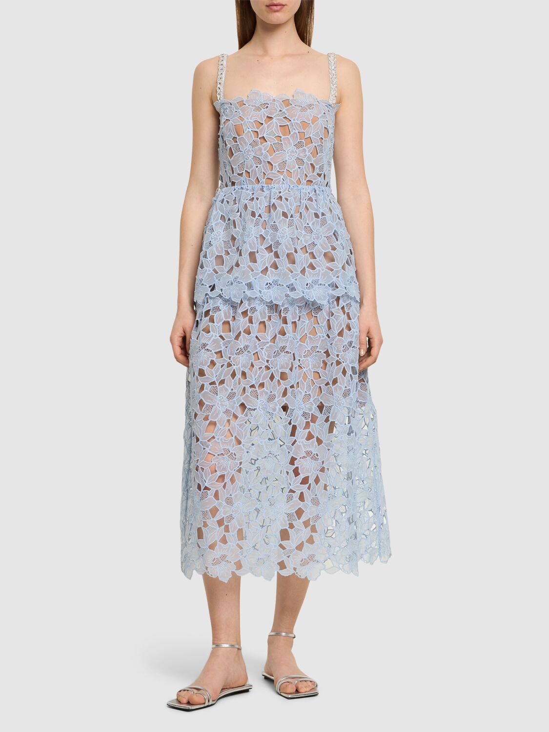 knee length dresses for ladies Self-Portrait Lilac Guipure Dress  Runway Catalog