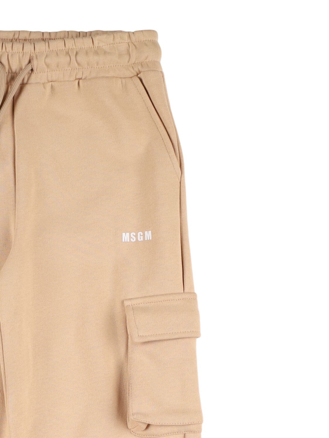 Shop Msgm Cotton Sweat Cargo Pants In Beige