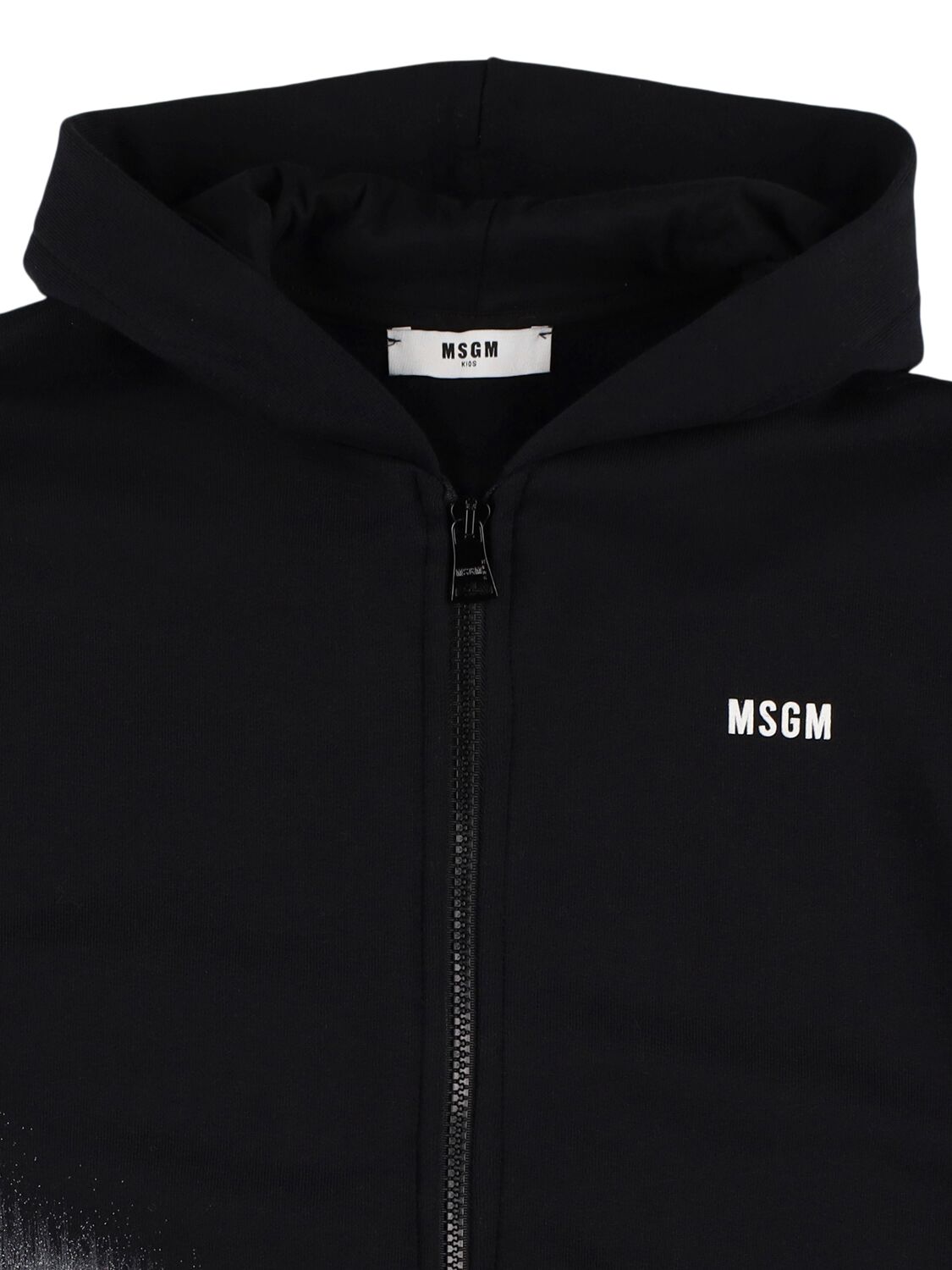 Shop Msgm Printed Cotton Zipped Hoodie In Black