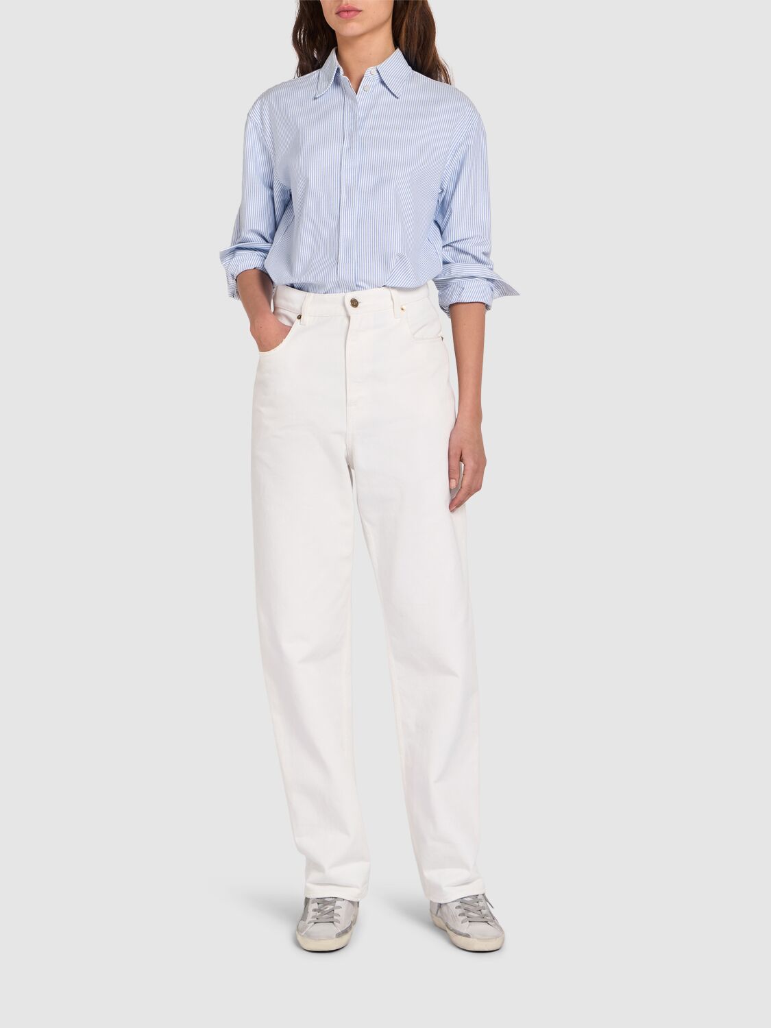 Golden Goose Striped Boyfriend Button-front Shirt In Blue