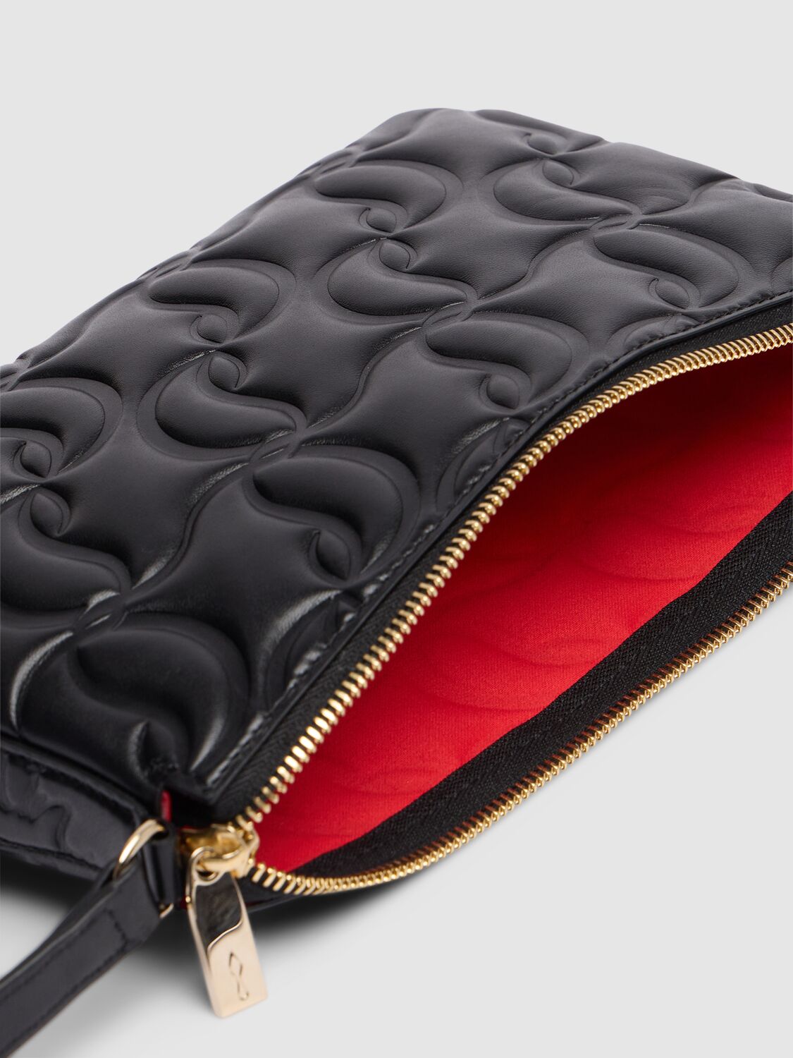 Shop Christian Louboutin Loubila Cl Embossed Leather Shoulder Bag In Black