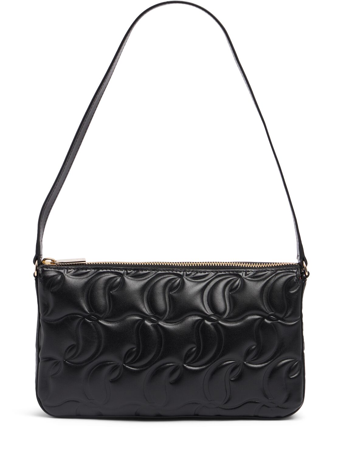 Shop Christian Louboutin Loubila Cl Embossed Leather Shoulder Bag In Black
