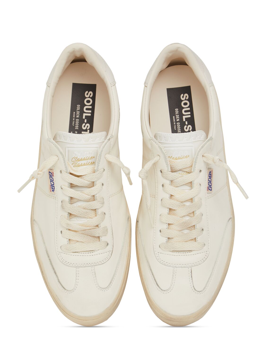 Golden Goose Soul Star Leather Low-top Sneakers With Used Effect In White/milk
