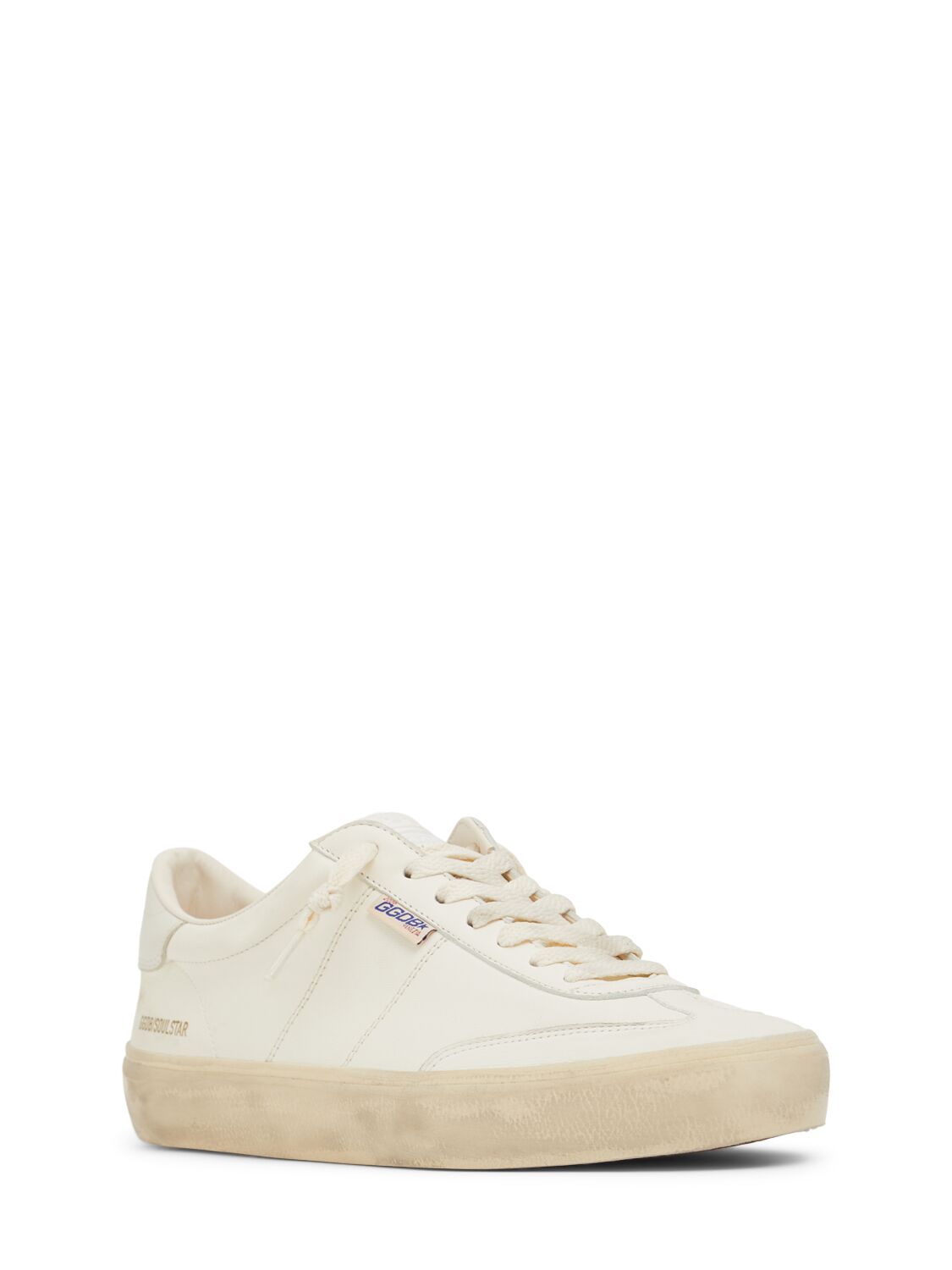 Golden Goose Soul Star Leather Low-top Sneakers With Used Effect In White/milk