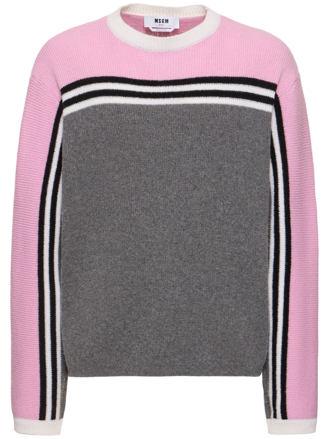 Msgm Striped Intarsia Knit Sweater In Pink