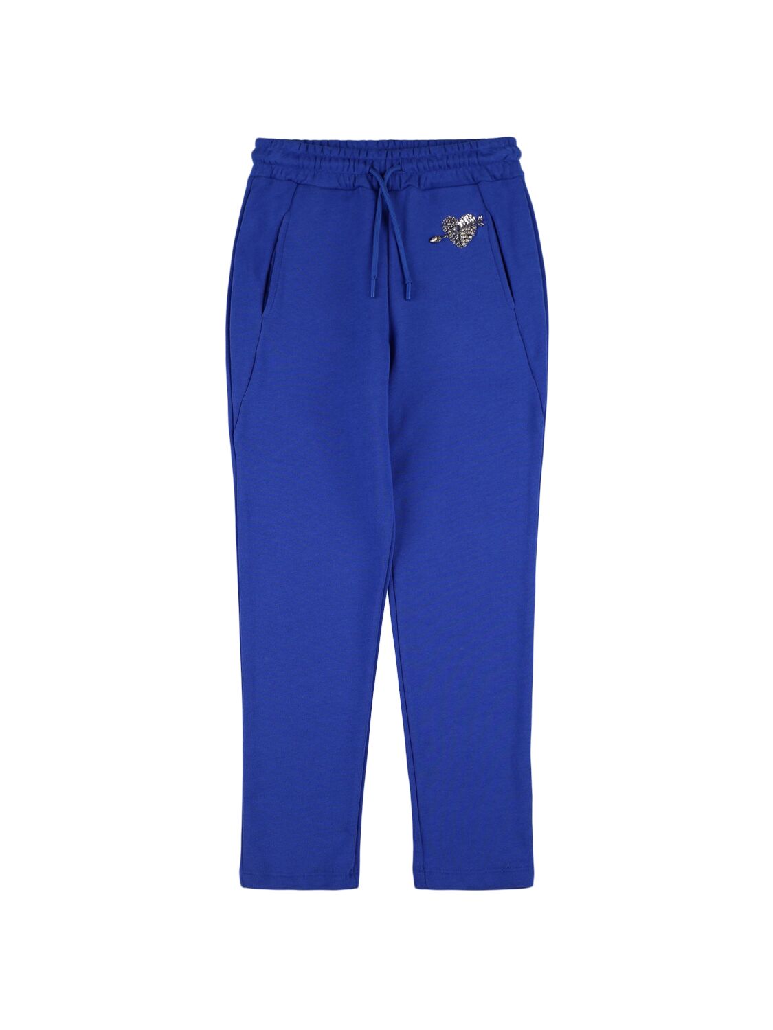Msgm Heart Embroidered Cotton Sweatpants In Blue