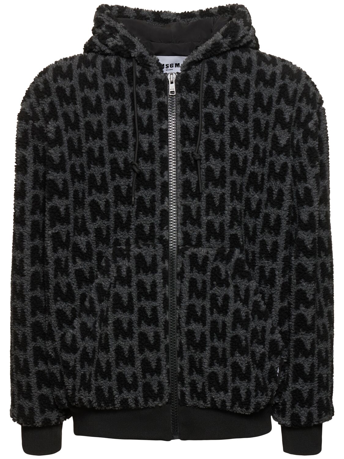 Msgm Monogram Jacquard Teddy Casual Jacket In Black/grey