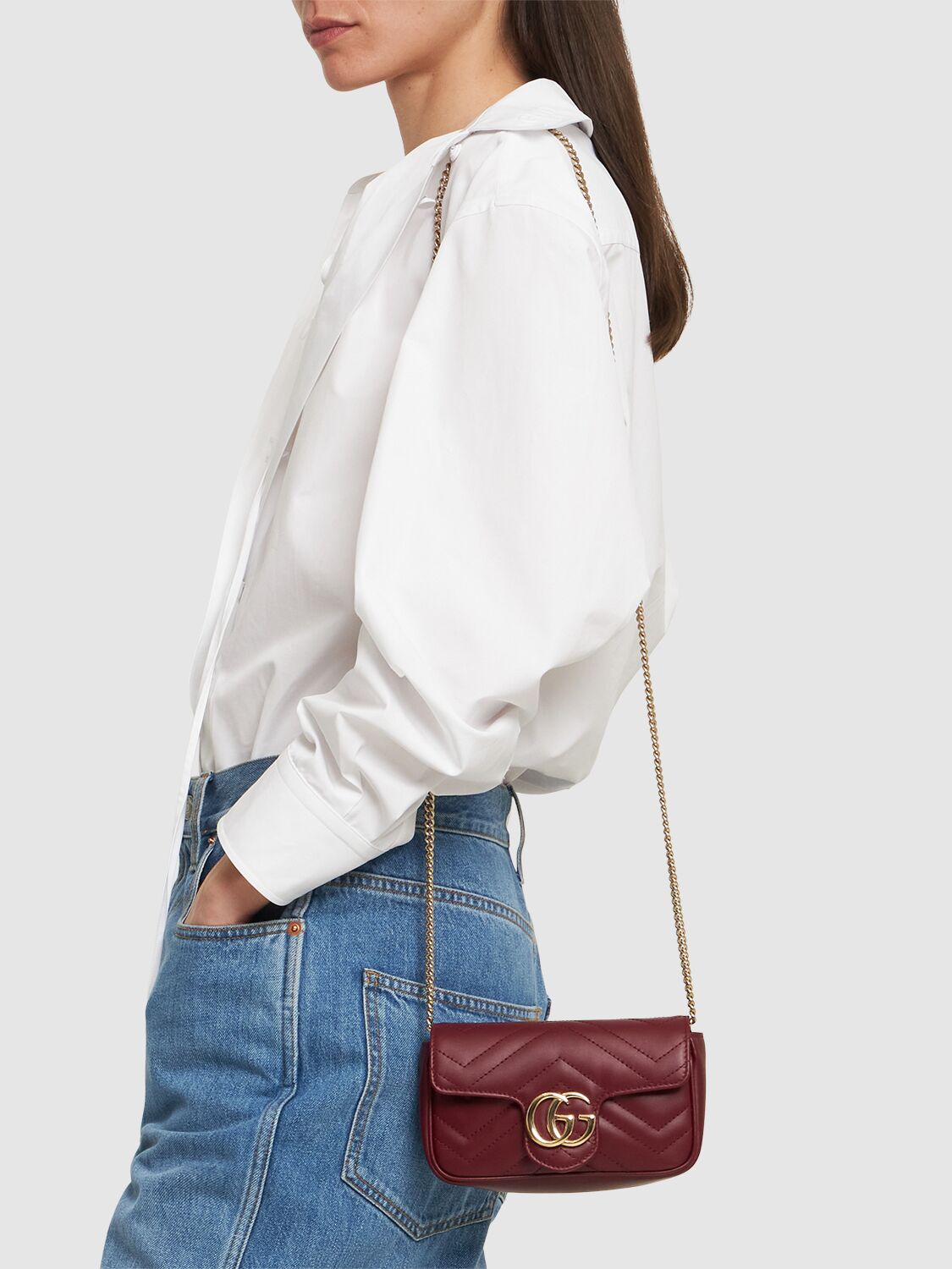 Shop Gucci Super Mini Gg Marmont Leather Bag In Rosso Ancora