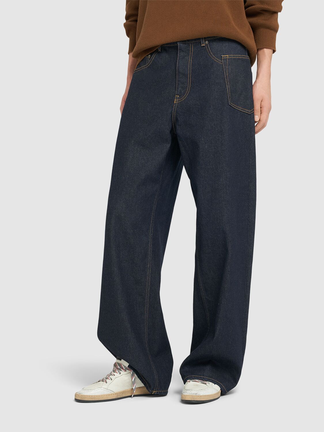 Shop Golden Goose Journey Cotton Denim Wide Jeans In Dark Blue