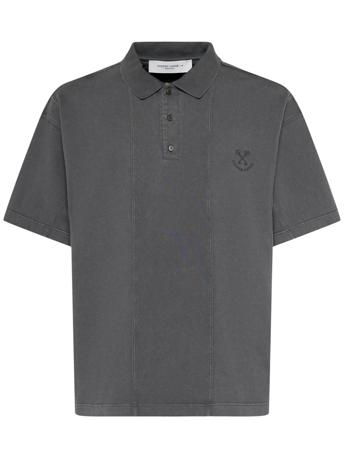 Golden Goose Journey Patchwork Cotton Polo Shirt In Anthracite