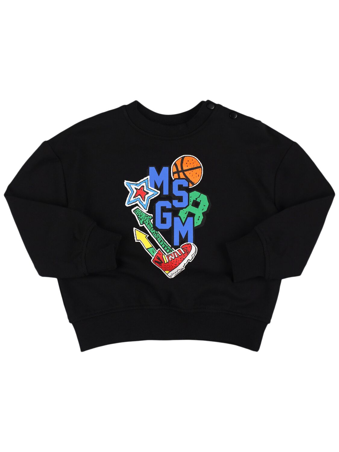 Msgm Kids' Printed Cotton Blend Sweatshirt In Black