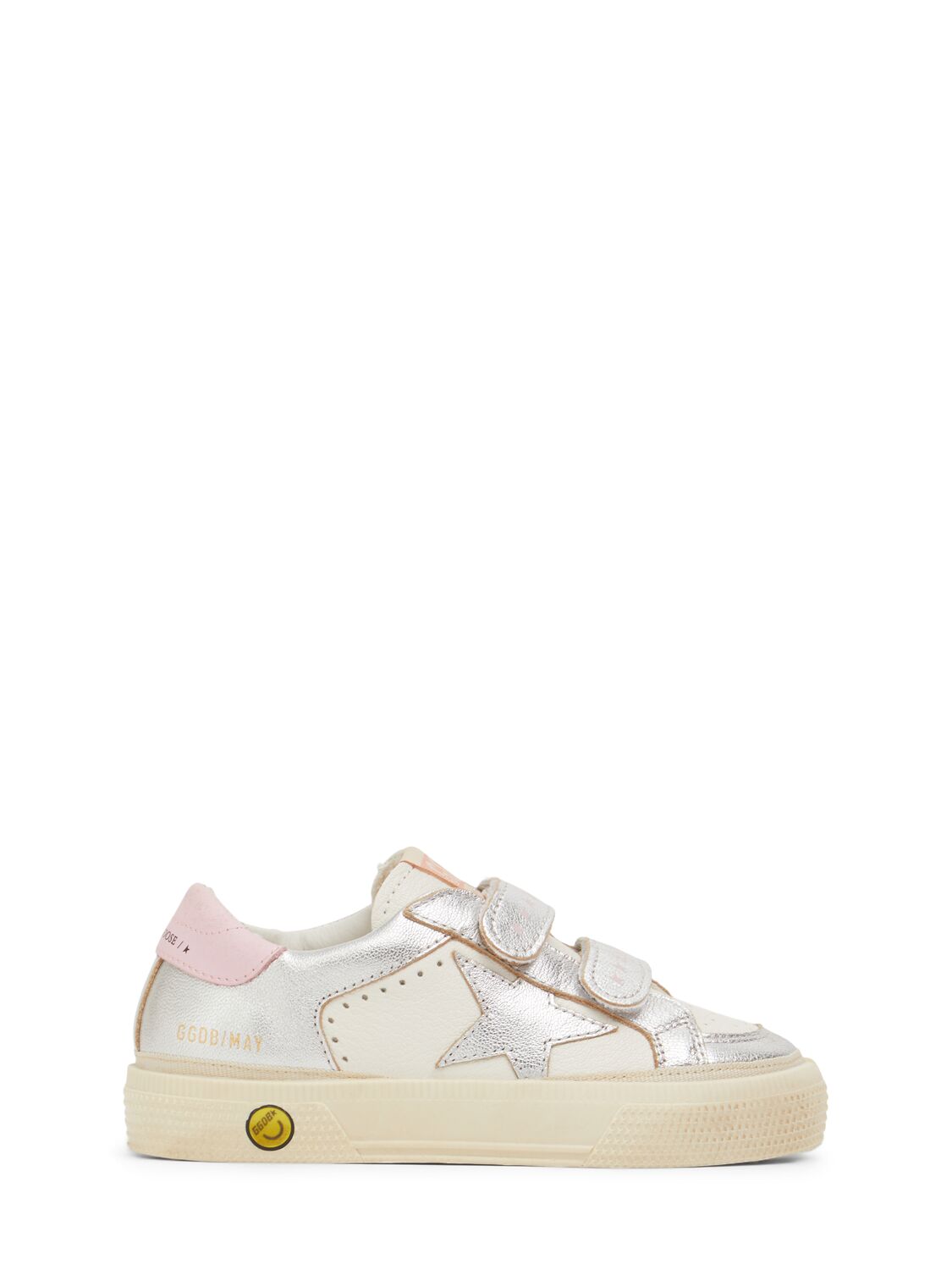 Golden Goose May School Laminated Leather Sneakers In White/silver