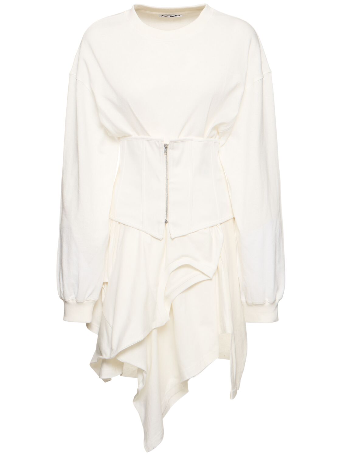 Image of Asymmetric Cotton Blend Dress W/ Corset
