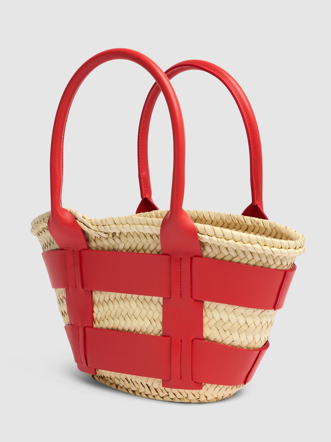 Shop Demellier Mini Santorini Raffia Tote Bag In Natural,pop Red