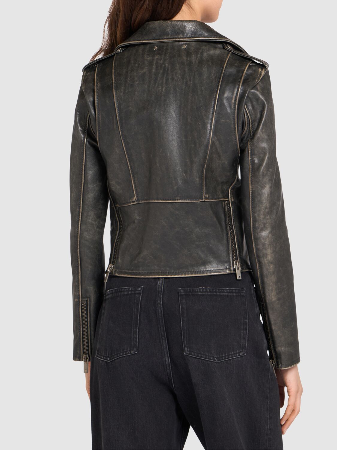 Shop Golden Goose Golden Chiodo Bull Leather Jacket In Black