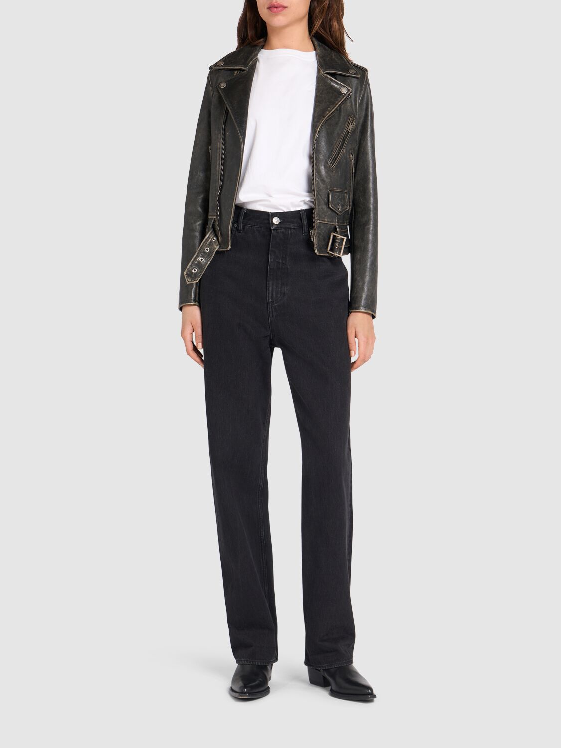 Shop Golden Goose Golden Chiodo Bull Leather Jacket In Black