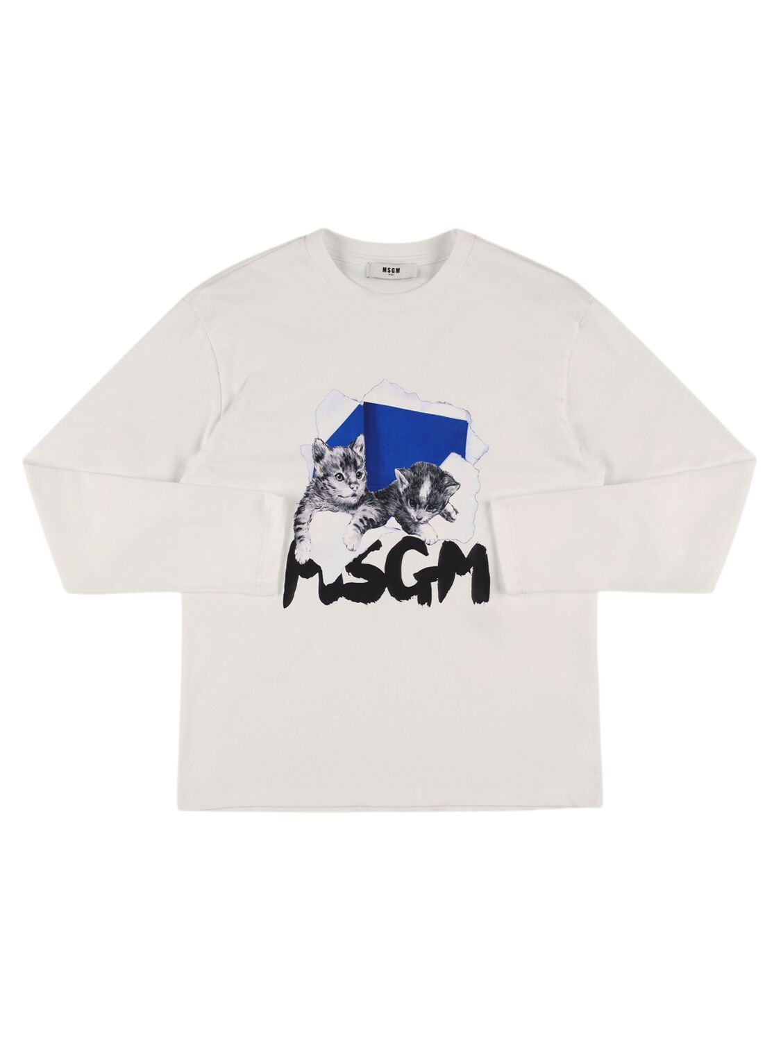 Msgm Cats Cotton Jersey Long-sleeve T-shirt In White