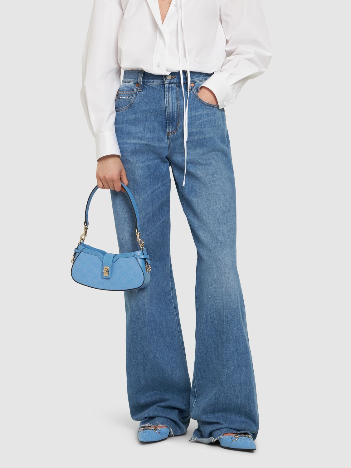 Shop Gucci Moon Side Canvas Shoulder Bag In Mindful Azure