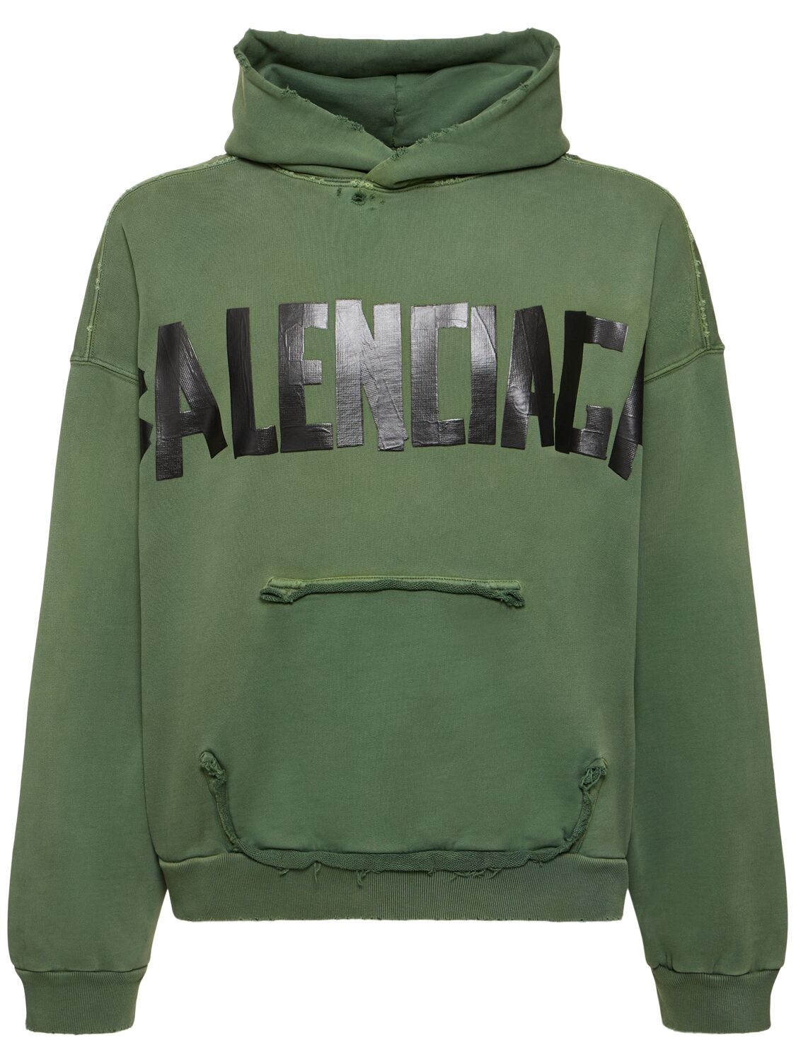 Balenciaga Logo Gaffer Type Vintage Cotton Hoodie In Green
