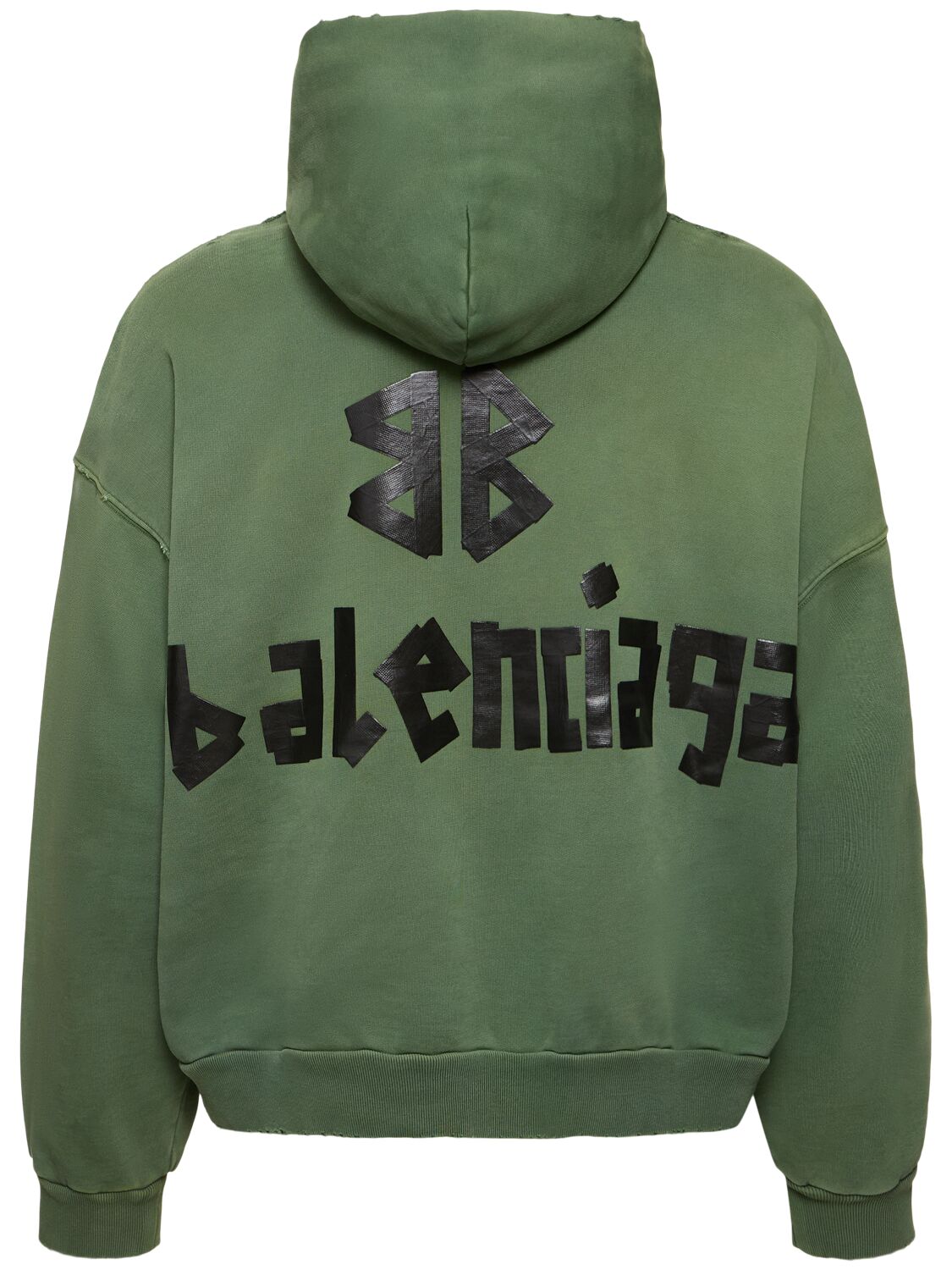 Shop Balenciaga Logo Gaffer Type Vintage Cotton Hoodie In Dark Green