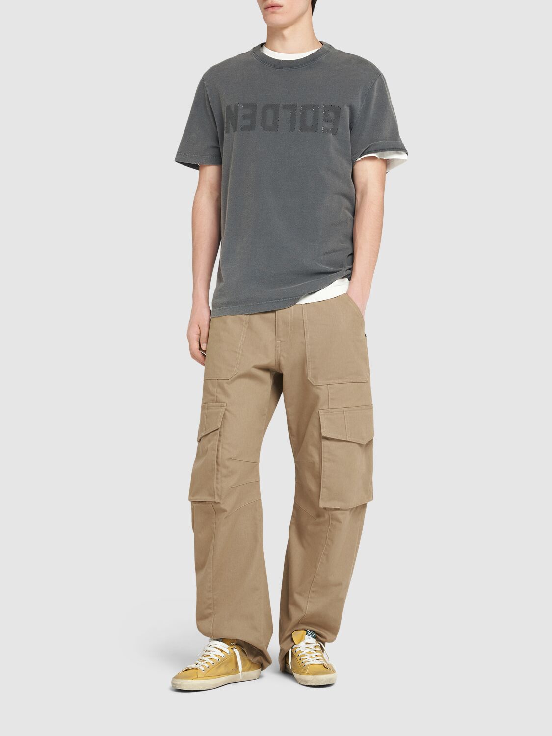 Shop Golden Goose Golden Cotton Blend Cargo Pants In Khaki/beige