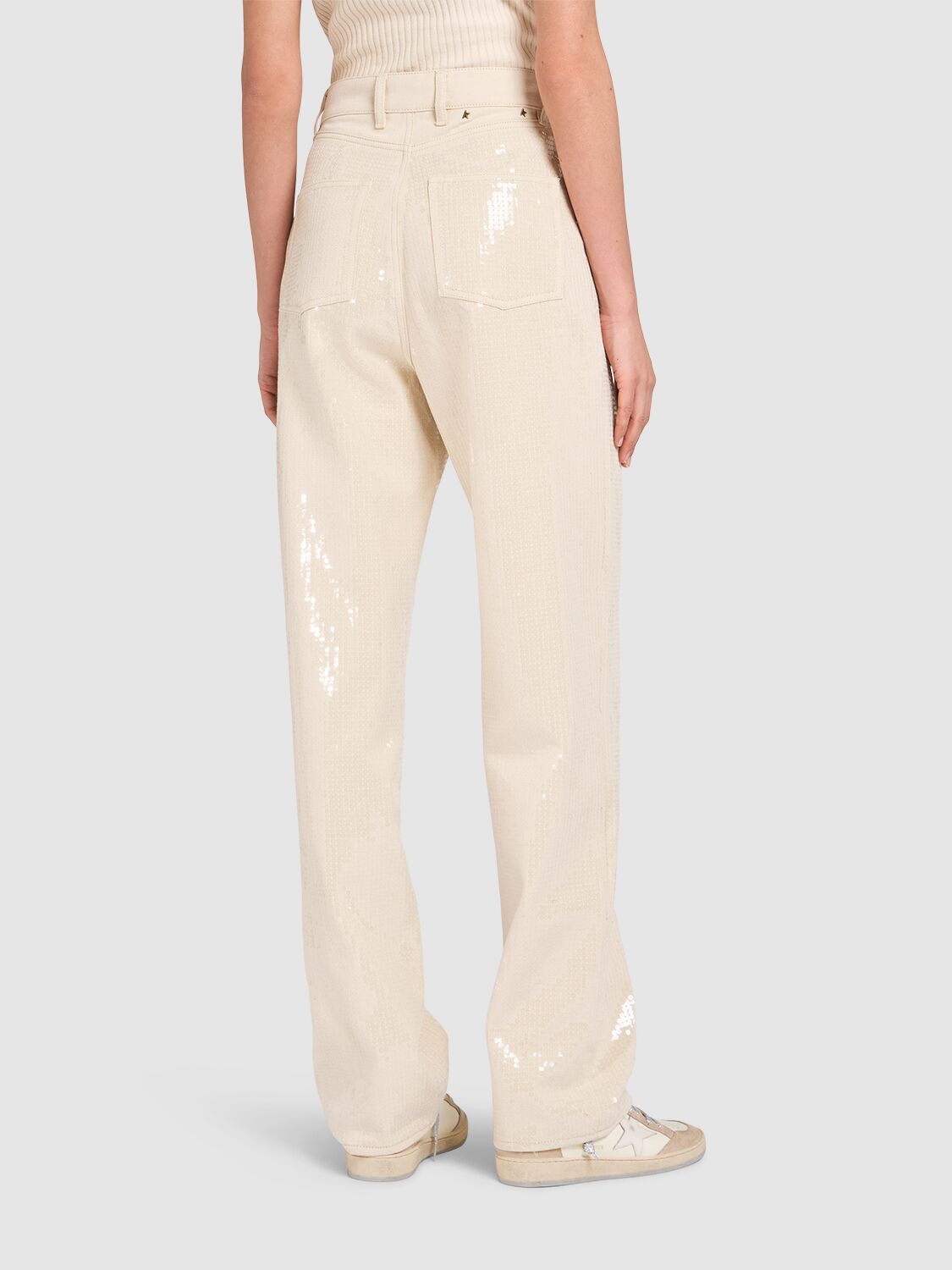 Golden Goose Ecru Denim With Star Studs In Ecru