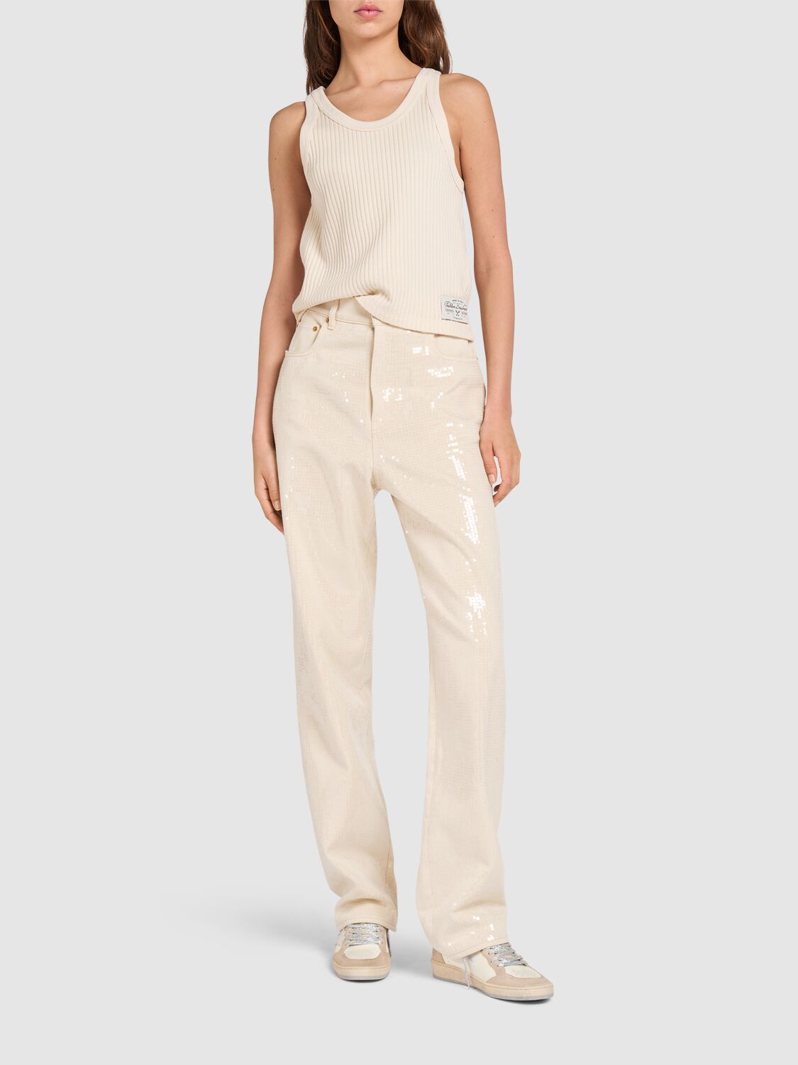 Golden Goose Ecru Denim With Star Studs In Ecru