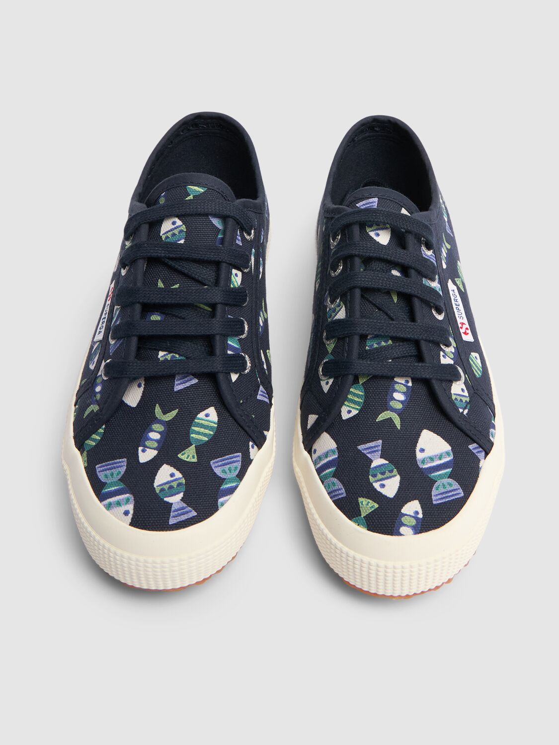 Shop Superga Fish Printed Cotton Canvas Sneakers In Navy