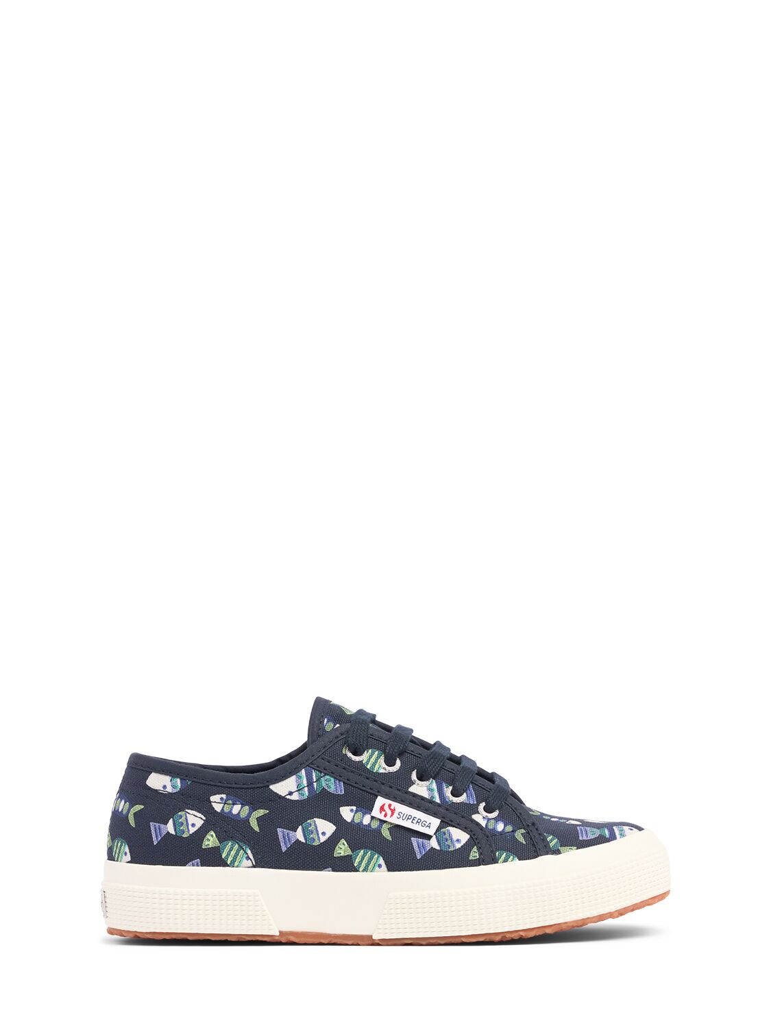 Superga Kids' Fish Printed Cotton Canvas Sneakers In Navy