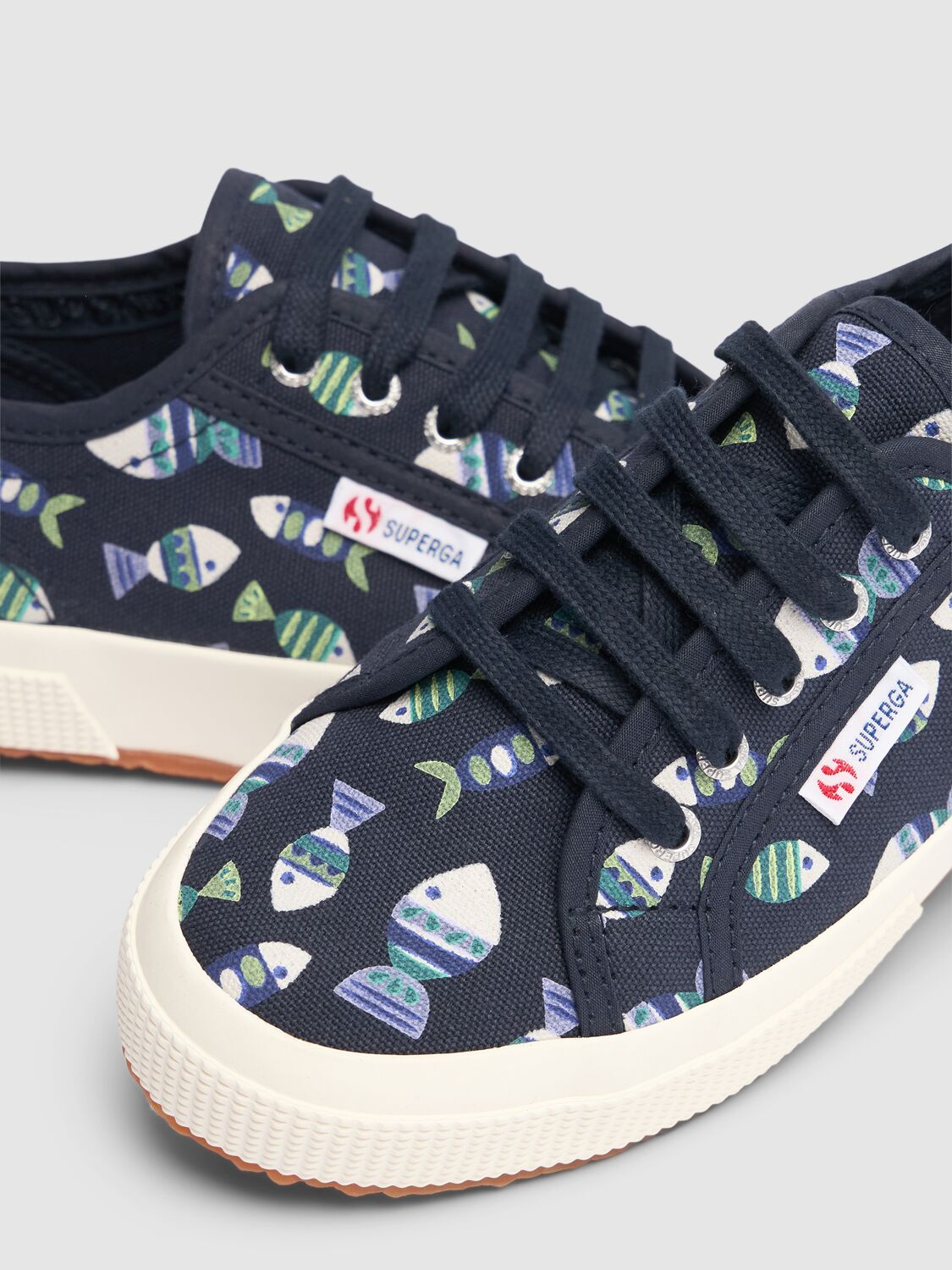 Shop Superga Fish Printed Cotton Canvas Sneakers In Navy