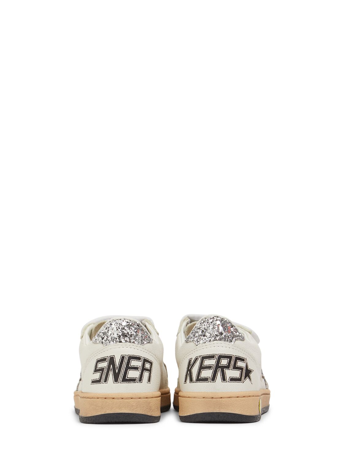 Shop Golden Goose Ballstar Glitter Leather Strap Sneakers In White/silver