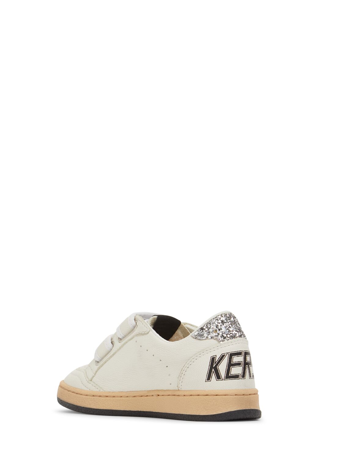 Shop Golden Goose Ballstar Glitter Leather Strap Sneakers In White/silver