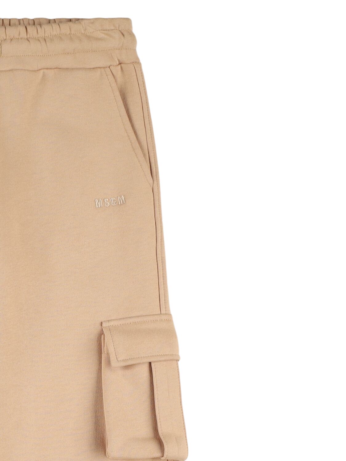 Shop Msgm Cotton Cargo Sweatpants In Beige