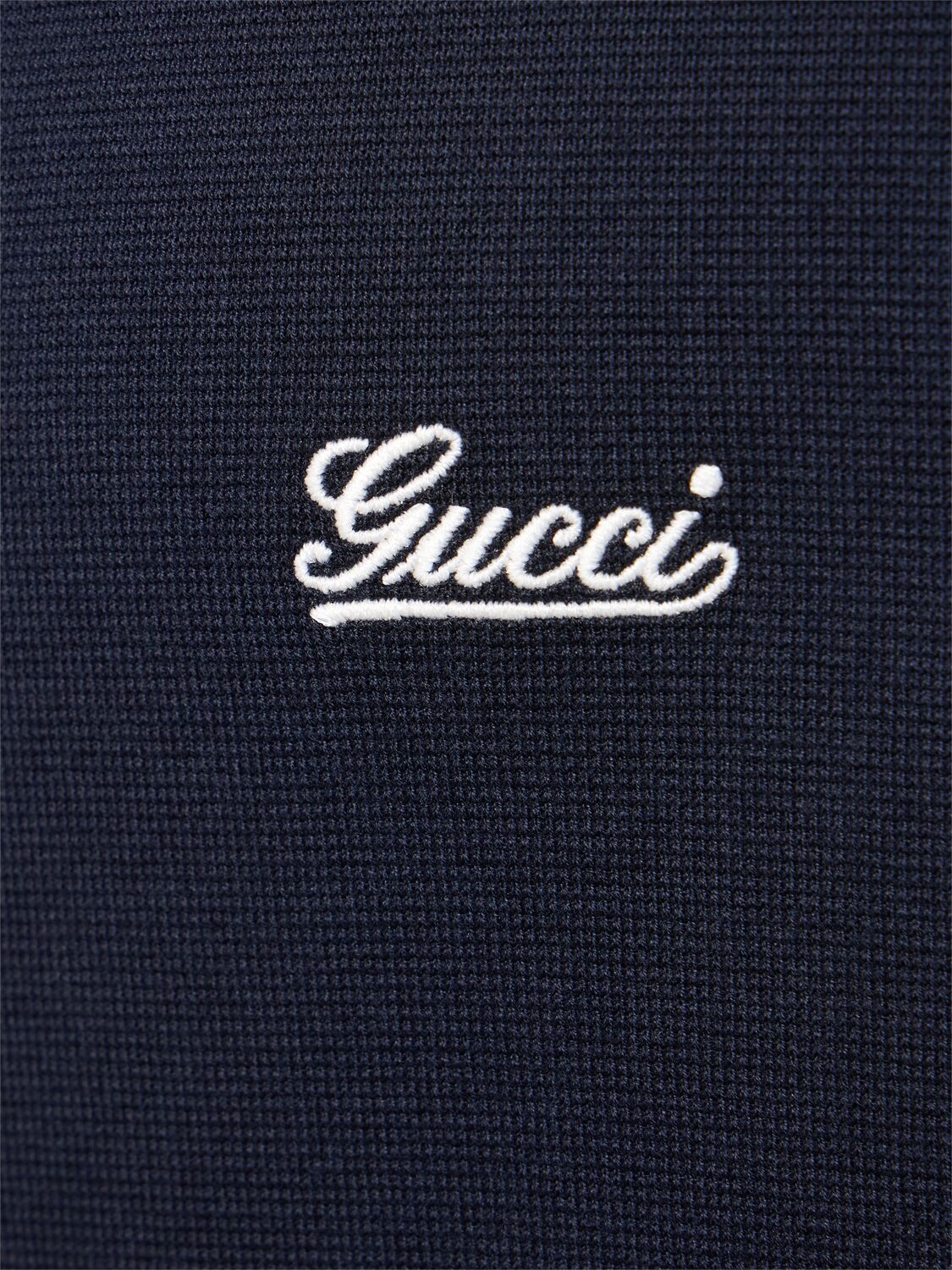 Shop Gucci Logo Cotton Polo Shirt In Navy