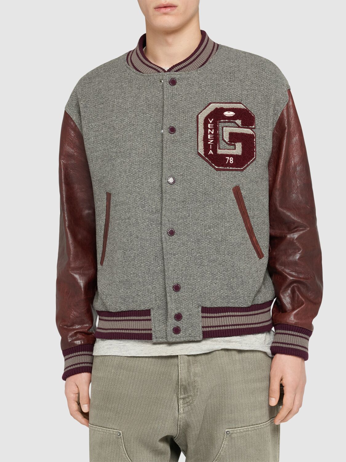 Shop Golden Goose Journey Virgin Wool Bomber Jacket In Grey/wine