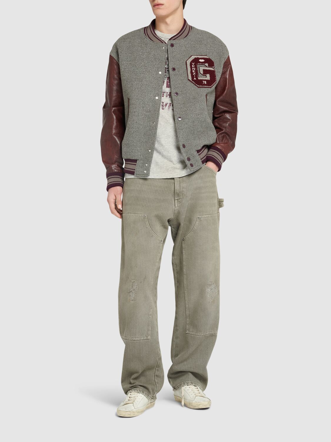 Shop Golden Goose Journey Virgin Wool Bomber Jacket In Grey/wine