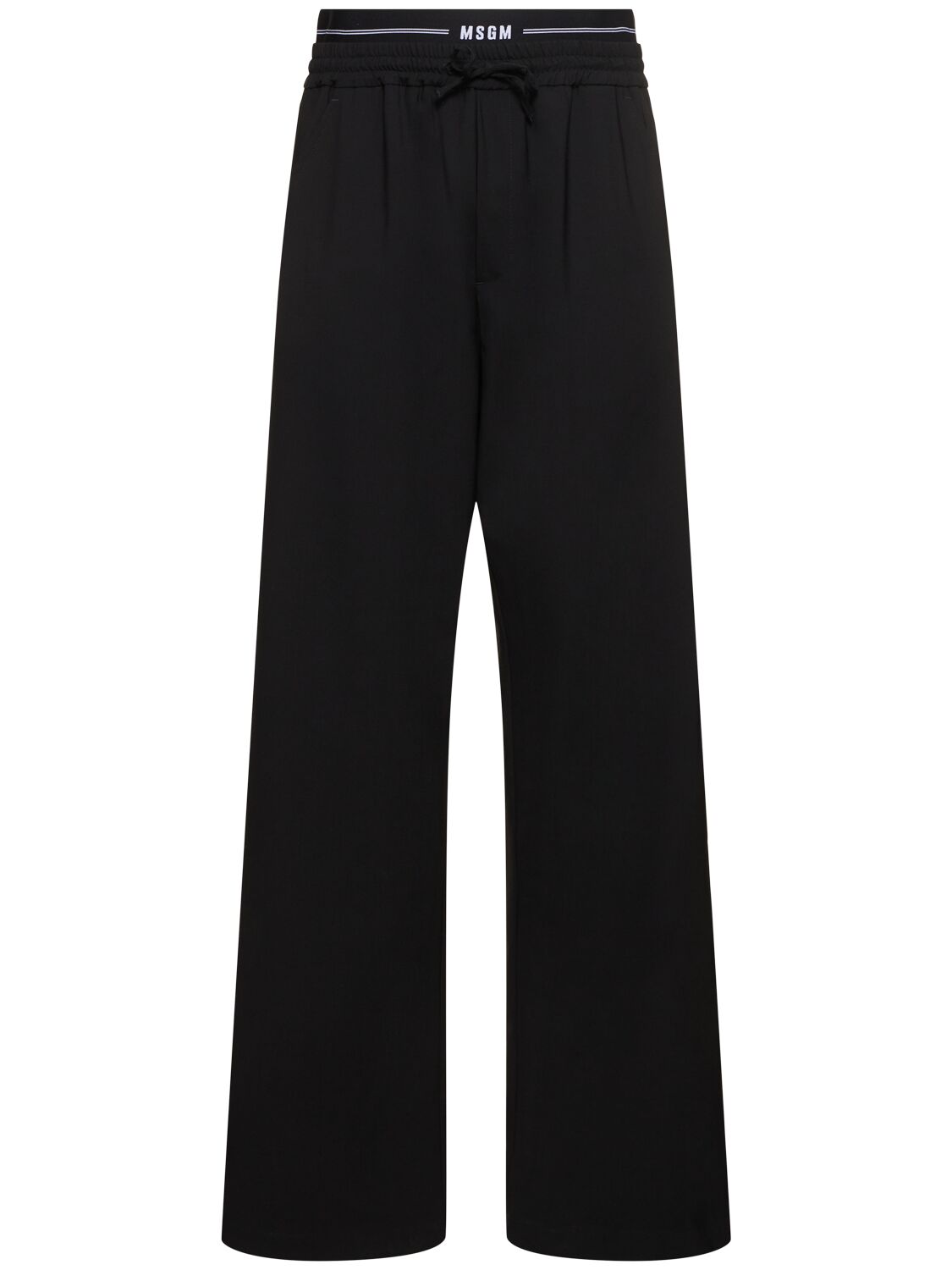 Msgm Solid Lightweight Wool Blend Pants In Black