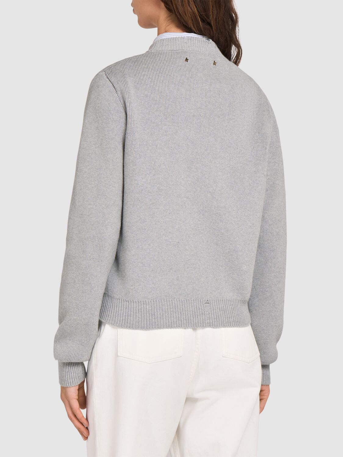 Shop Golden Goose Golden Cotton Knit Crewneck Sweater In Grey