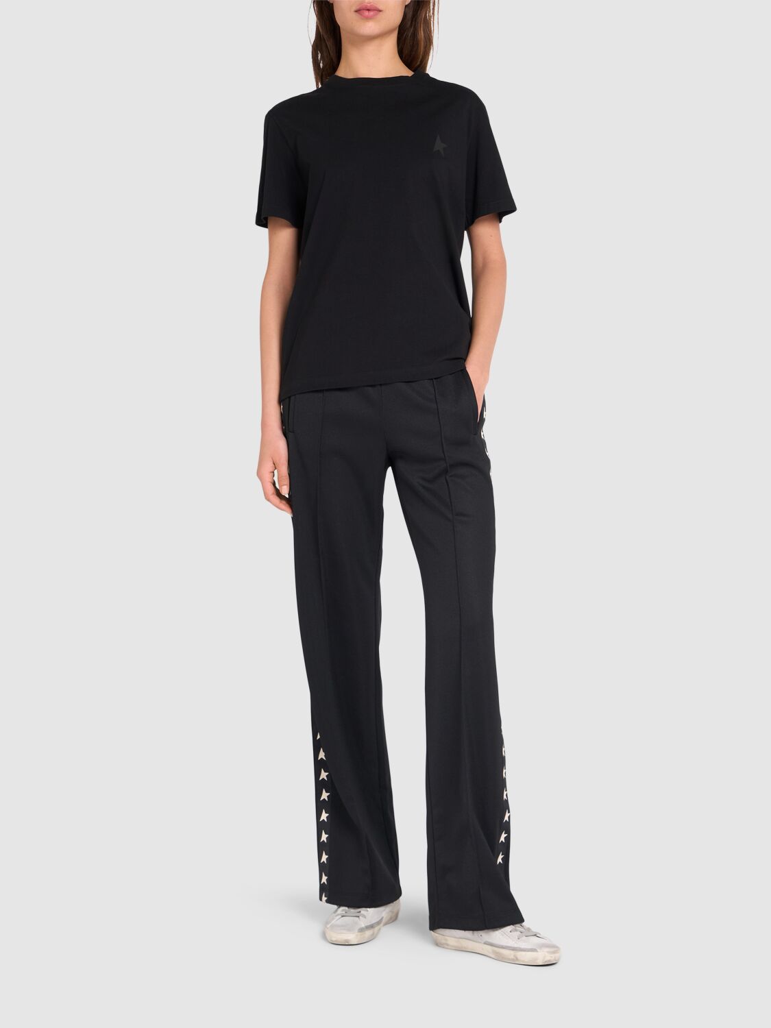 Golden Goose Cotton T-shirt With Iconic Frontal Star In Black
