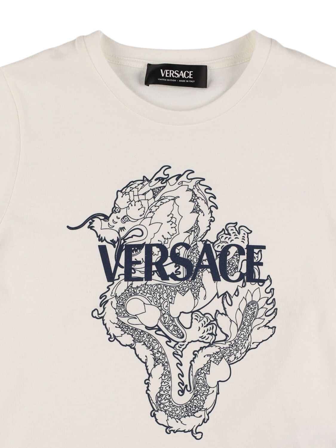 Shop Versace Dragan Printed Cotton Jersey T-shirt In White,navy