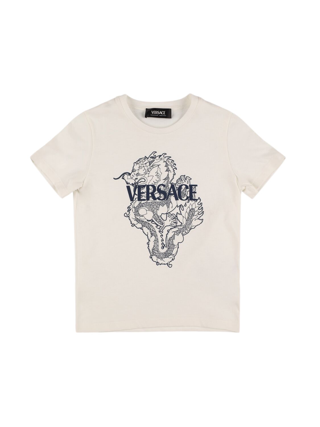 Versace Kids' Dragan印花棉质平纹针织t恤 In White,navy
