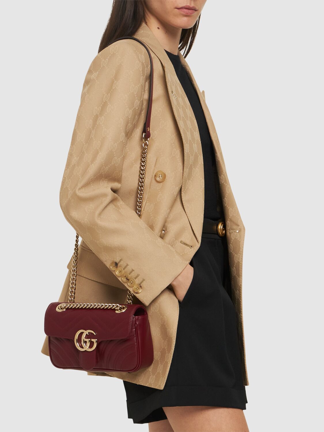 Shop Gucci Gg Marmont Leather Shoulder Bag In Rosso Ancora
