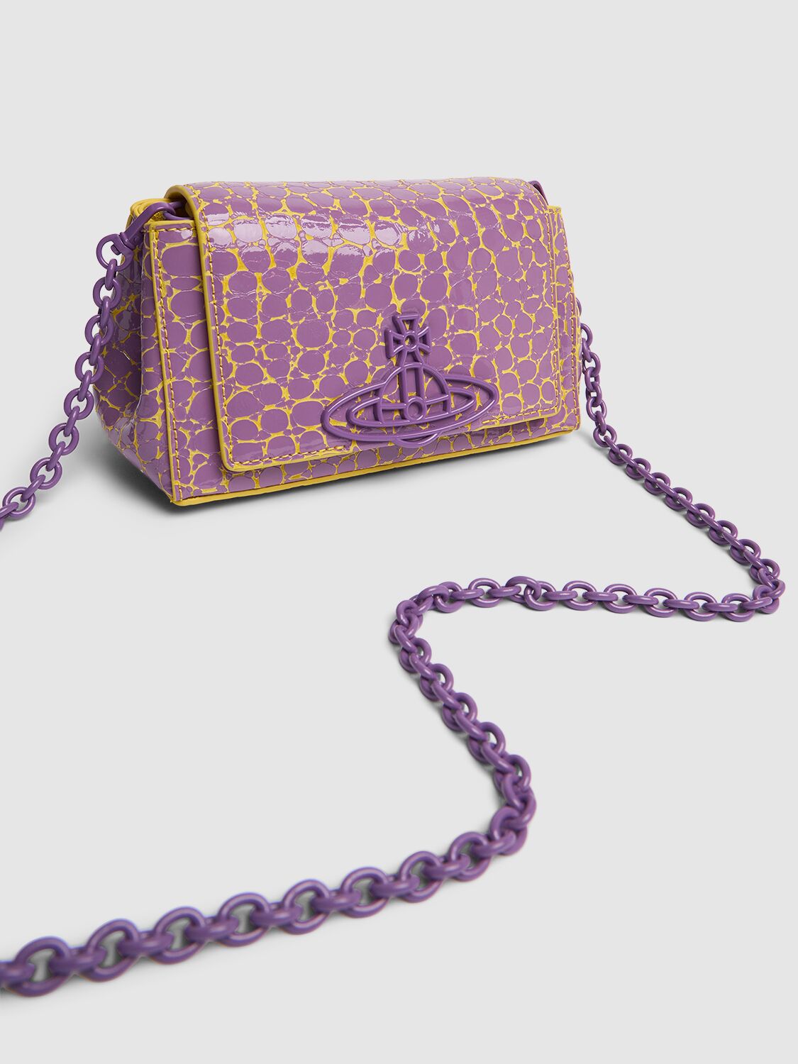 Shop Vivienne Westwood Small Hazel Leather Shoulder Bag In Lilac,yellow