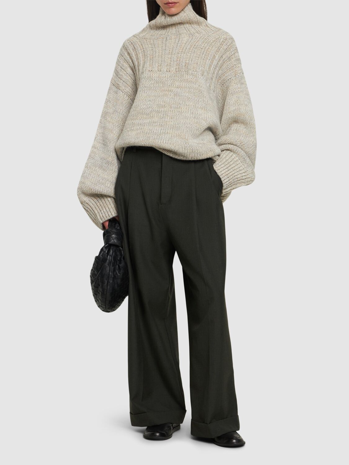 Shop Soeur Wally Wool Wide Leg Pants In Khaki