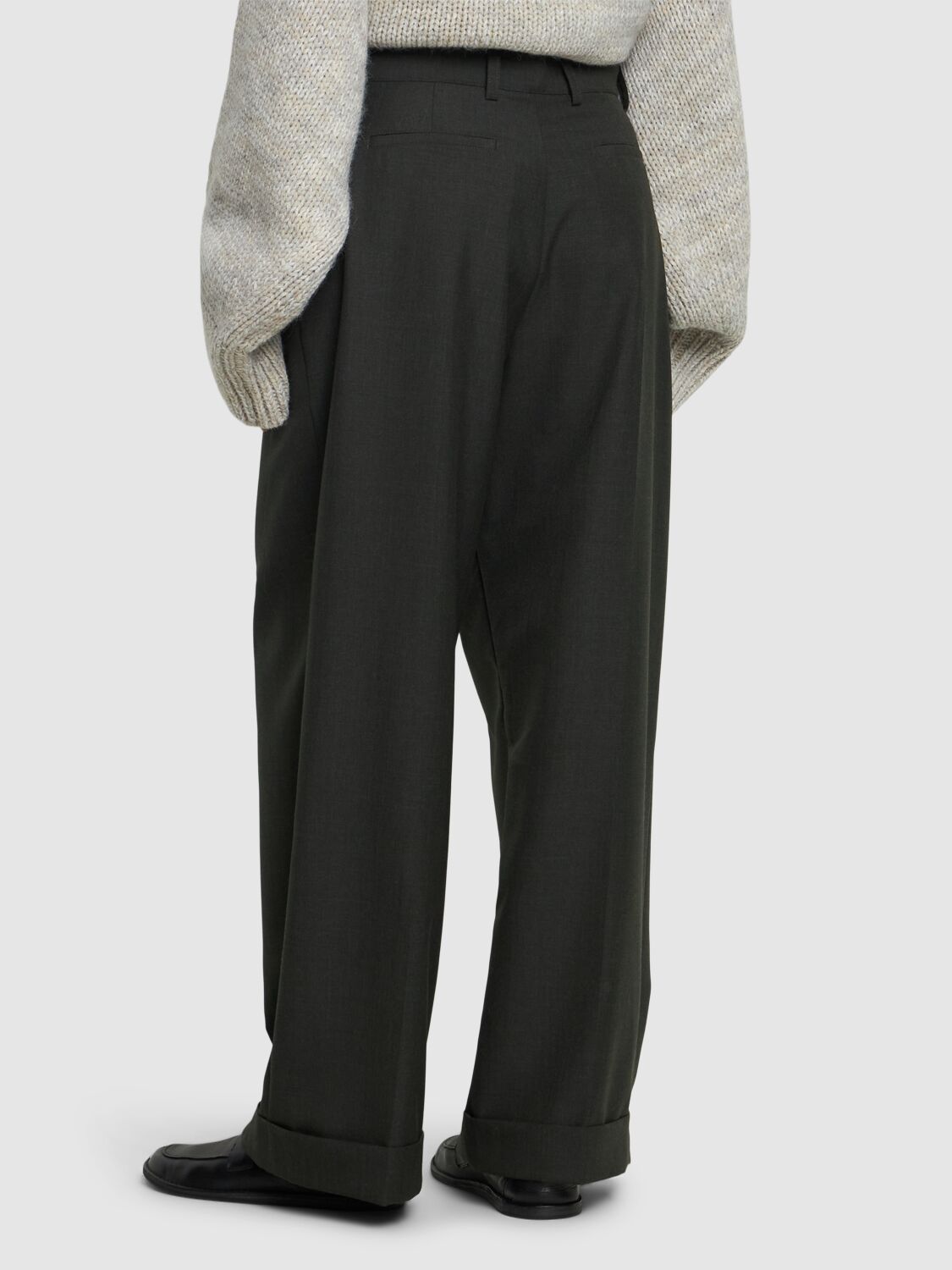 Shop Soeur Wally Wool Wide Leg Pants In Khaki