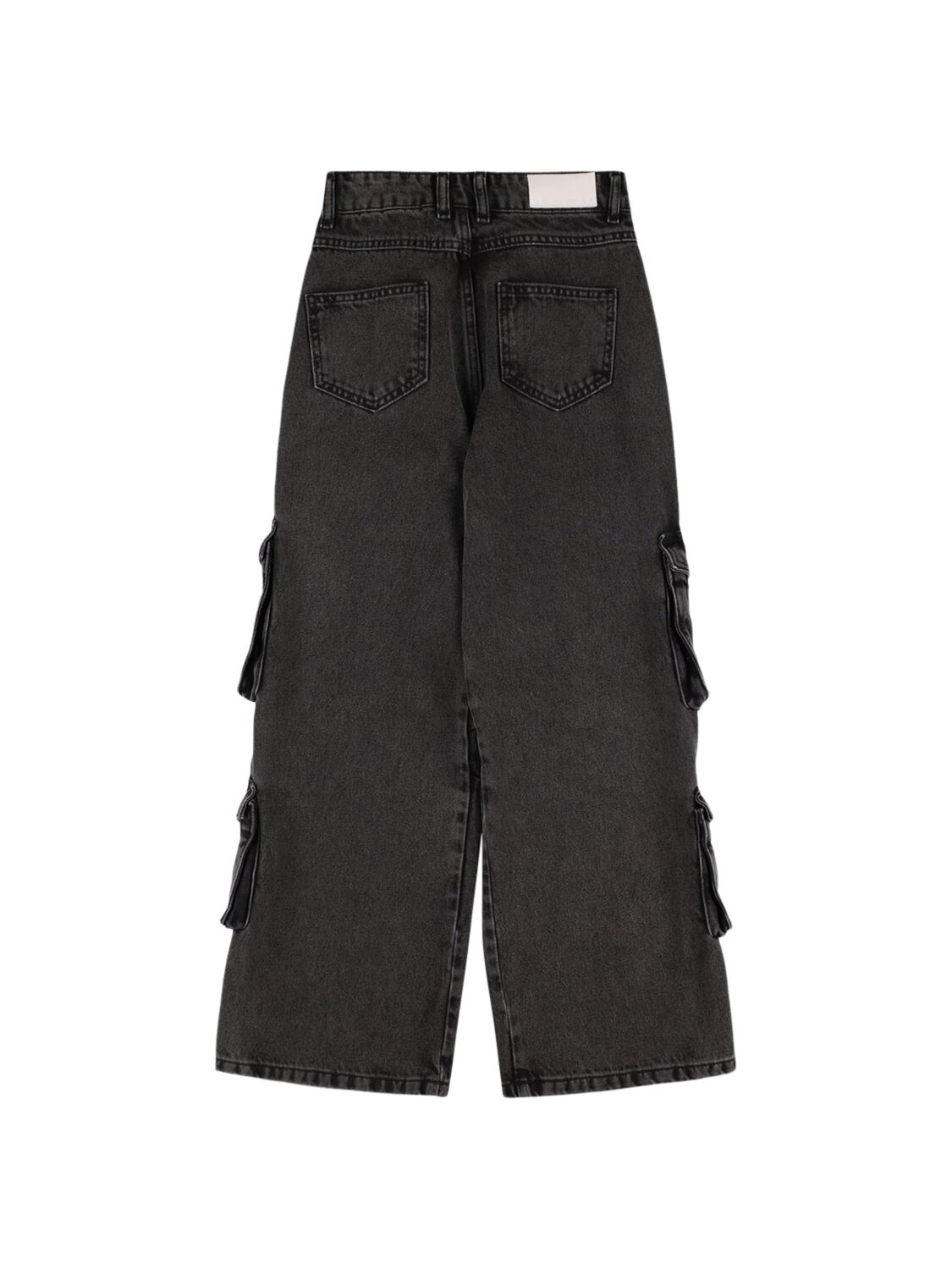 Shop Msgm Cotton Denim Cargo Jeans In Black