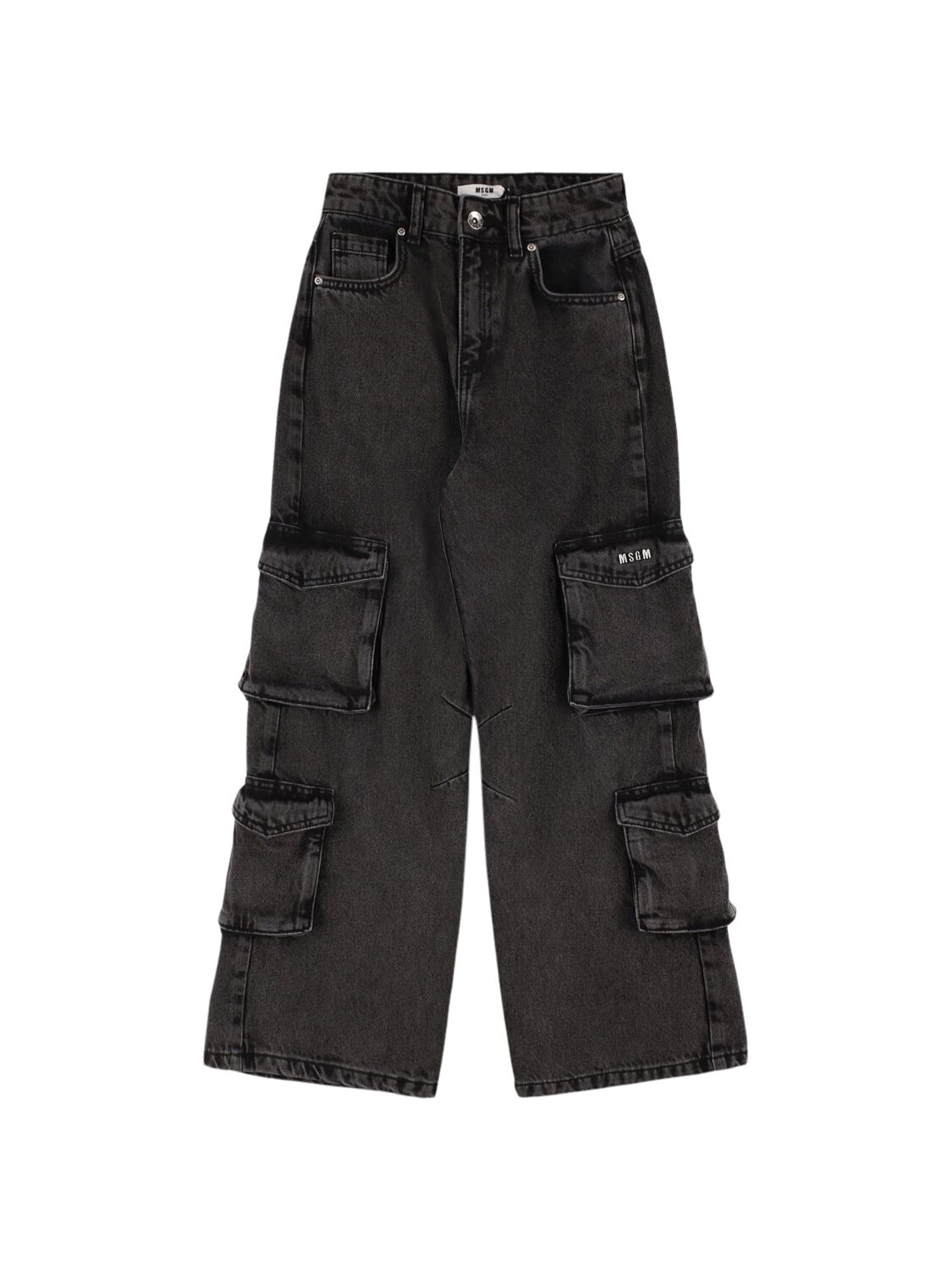 Msgm Cotton Denim Cargo Jeans In Black