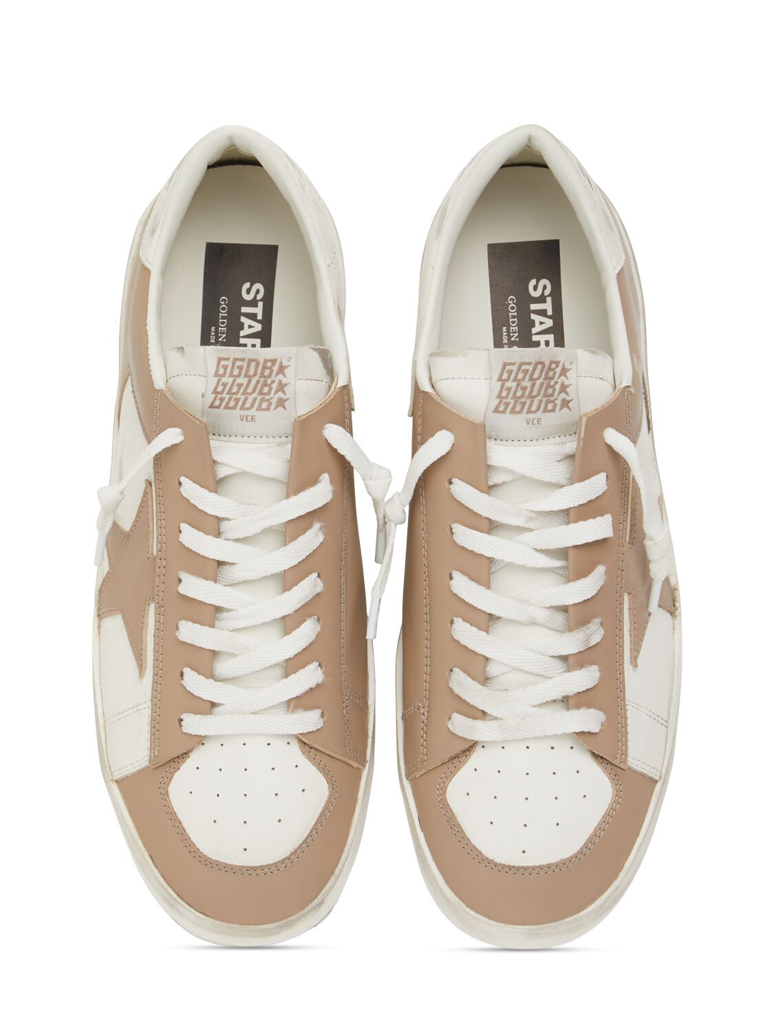 Shop Golden Goose Stardan Leather Sneakers In Beige/white