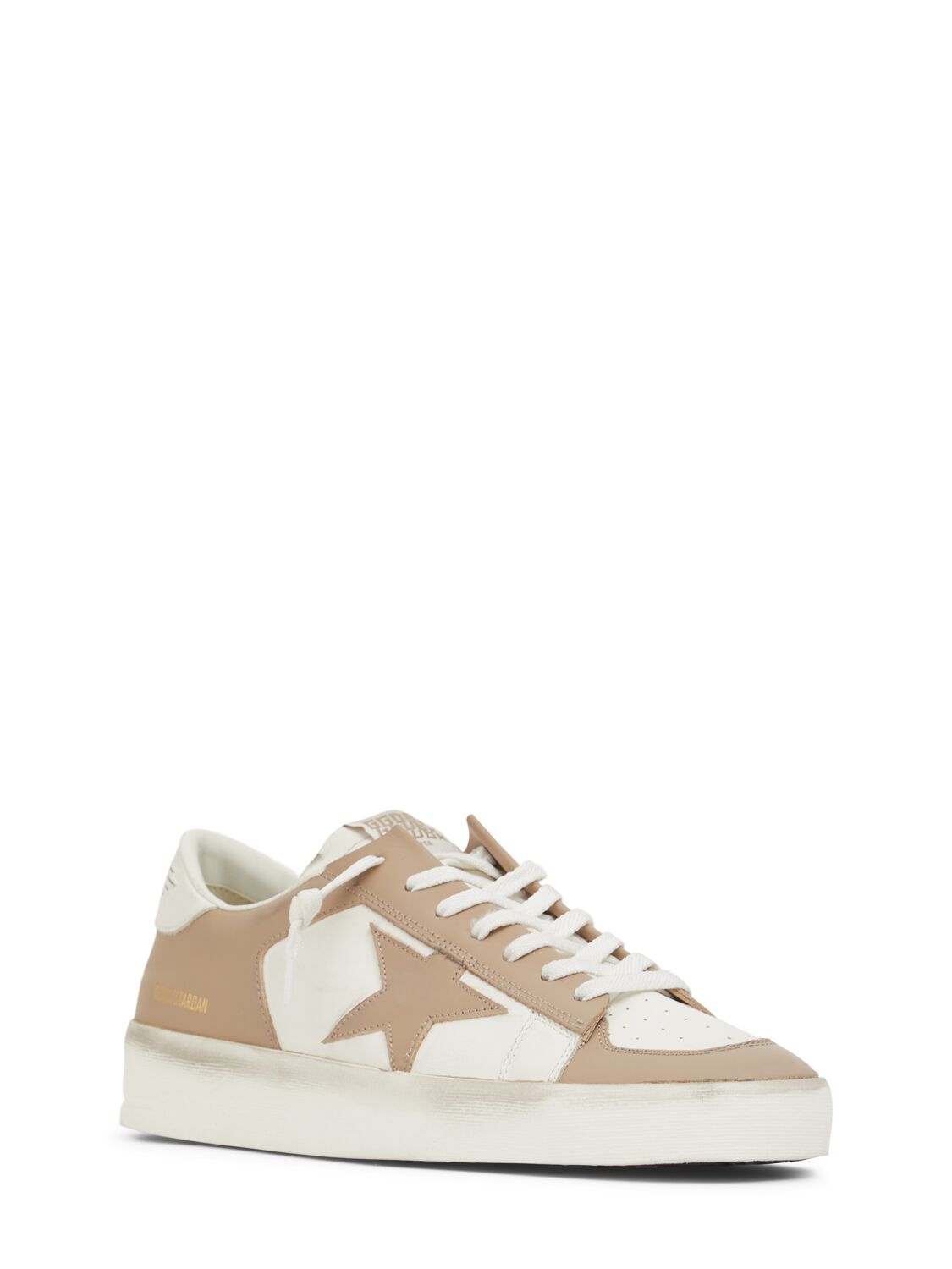 Shop Golden Goose Stardan Leather Sneakers In Beige/white